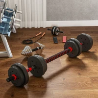 HOMCOM Conjunto de Halteres Curtos Total 15 Kg 2 em 1 Peso Ajustável Barras Incluídas Treino de Musculação & Halterofilismo(m-4)