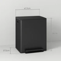 HOMCOM Balde de Lixo com 2x25L Compartimentos Tampa Que Fecha Suavemente À Prova de Impressões Digitais Aço Inoxidável Preto(m-3)