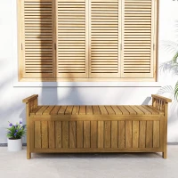 Outsunny Banco de Jardim 2 Lugares em Madeira com Armazenamento de 186L Banco de Exterior com Braços 128,5x56x53,5 cm Marrom(m-5)
