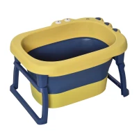 HOMCOM Bañera Plegable para Bebé Bañera Portátil para Niños con Patas Antideslizantes 75,3x55,4x43 cm Amarillo y Azul(m-1)