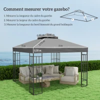 Outsunny Tecido para Pérgola 3x3 m Tecido de Substituição Pérgola de 2 Níveis Proteção UPF30 Orifícios de Drenagem Cinzento Escuro(m-3)
