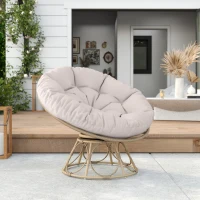 Outsunny Cadeira Papasan em Resina Efeito Vime Giratória a 360° com Almofada Acolchoada Ø 100 cm Cinza Claro(m-4)