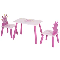 HOMCOM 3 Pcs Kids and Table Chair Set Princess & Crown Theme Home Furniture Pretty Gift 2-4 Years Pink(m-1)