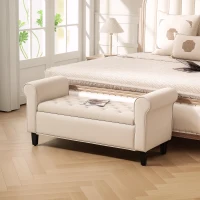 HOMCOM Banco Cama em Tecido de Veludo com Espaço de Armazenamento e Braços 126x48,5x57 cm Bege(m-2)
