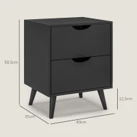HOMCOM Mesa de Cabeceira Mesa de Noite com 2 Gavetas Estilo Escandinavo para Quarto Sala 40x35x50,5 cm Preto(m-3)