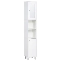 Kleankin Móvel Coluna de Casa de Banho Armário Alto 2 Armários 6 Nichos Prateleiras Ajustáveis 30x28x180 cm Branco(m-6)