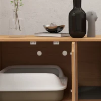 Pawhut Móvel Caixa de Areia Casa de Banho em Pés para Gato 2 em 1 Portas Estilo Escandinavo 80x48x48 cm Natural e Branco(m-4)