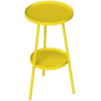 Outsunny Pequena Mesa de Apoio Redonda de 2 Níveis Mesa de Jardim para Terraço Sala Varanda em Metal Ø 32x51 cm Amarelo(m-7)