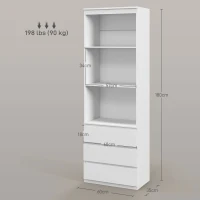 HOMCOM Estante Alta de 180 cm com 3 Prateleiras e 3 Gavetas 60x35x180 cm Branco(m-3)