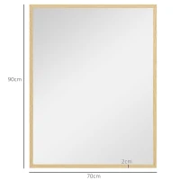 HOMCOM Espelho de Parede Retangular 90x70 cm Moldura de Madeira Ideal para Banheiro Sala ou Quarto Natural(m-3)