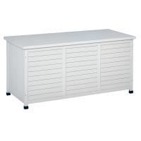 Outsunny Baúl de Almacenaje Exterior 284L Arcón de Jardín de Madera Impermeable con Tapa Abrible y Diseño Persiana 127x56x60 cm Blanco
