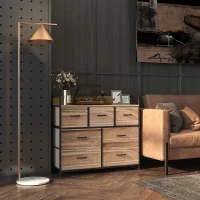 HOMCOM Cômoda 7 Gavetas Móvel de Armazenamento Gaveta de Tecido Dobrável Estrutura de Aço Preto 98x29x85 cm(m-2)