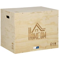 HOMCOM Caixa de Saltos Pliométrica 3 em 1 Colaboração FP Andebol Salto Musculação Fitness 61x51x76 cm em Madeira(m-1)