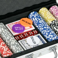 Sportnow Maleta de Poker Coffret de Poker Completo com Fechadura com 300 Fichas 2 Baralhos de Cartas 3 Botões 1 Tapete de Feltro(m-4)