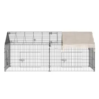 Pawhut Cercado para Pequenos Animais Gaiola Animais de Estimação Estrutura de Metal 4 Estacas de Solo 220x103x103 cm Preto e Bege(m-5)