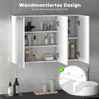 HOMCOM Szafa łazienkowa z lustrem, szafka z 3 lustrowanymi drzwiami, montaż na ścianie, 90 x 15,5 x 60 cm, płyta wiórowa, Biała(m-6)