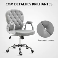 Vinsetto Cadeira de Escritório Estofada em Veludo Cadeira Giratória com Altura Ajustável e Decorações de Cristal 59,5x60,5x95-105 cm Cinzenta(m-7)