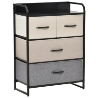HOMCOM Móvel de Armazenamento Toucador 4 Gavetas em Tecido 58x29x78,5 cm Preto Cinza Cru Bege(m-7)