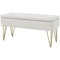 HOMCOM Banco Caixa de Armazenamento 2 em 1 em Tecido com Pés de Agulha em Aço Dourado 100x40x49 cm Creme(m-7)