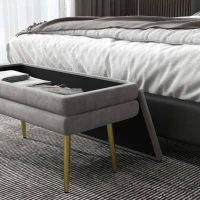 HOMCOM Banco Baú de Armazenamento 2 em 1 Assento de Veludo e Pés de Aço 79,5x37,5x43 cm Cinza e Dourado(m-5)