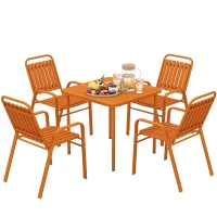 Outsunny Mesa de Jardim Exterior com 4 Cadeiras Empilháveis Tampo de Ripas 80 cm Estrutura em Aço Antiferrugem Laranja(m-6)