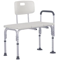 HOMCOM Bancode Chuveiro Cadeira de Chuveiro Encosto Ergonómico Ajustável Pés Antiderrapantes Máx 136 Kg 74x53x80-92 cm Branco(m-6)