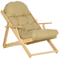 HOMCOM Poltrona Sala de Estar Reclinável e Dobrável em Madeira Cadeira com Almofadado Capitonê 71x89x96 cm Marrom Claro(m-7)