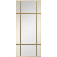 HOMCOM Espelho de Parede Vitral Retangular Estilo Janela Horizontal ou Vertical com 4 Ganchos em Metal Dourado 110x50 cm(m-6)