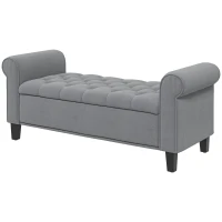 HOMCOM Banco de Apoio Estofado Banco de Cama Botões Acolchoados Veludo 126x48,5x57 cm Cinzento(m-7)