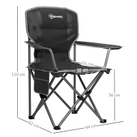 Outsunny Cadeira de Camping Dobrável e Portátil com Porta Copos Bolsos Laterais e Saco de Transporte Preto(m-3)