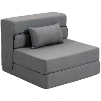 HOMCOM Cadeirão Conversível 1 Lugar Cadeirão Cama Dobrável Almofada Incluída para Hóspedes Sala Espaço Reduzido 120 Kg Cinza(m-6)