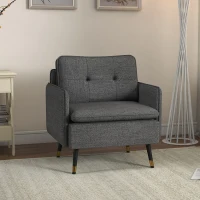 HOMCOM Poltrona Escandinava com Encosto Capitonê e Vivo em Tecido 76x68x80 cm Cinza e Pernas em Metal Preto e Dourado(m-2)