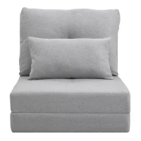 HOMCOM Poltrona Sofá Cama Conversível 1 Lugar com 1 Travesseiro com Encosto Ajustável Cinza Claro(m-7)