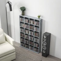 HOMCOM Móvel de Armazenamento Multimídia 480 CD/ 312 DVD Biblioteca em Madeira com Prateleiras Ajustáveis 89x130,5 cm Cinza(m-4)