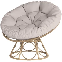 Outsunny Cadeira Papasan em Resina Efeito Vime Giratória a 360° com Almofada Acolchoada Ø 100 cm Cinza Claro(m-7)