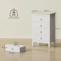 HOMCOM Cômoda 4 Gavetas Móvel de Armazenamento Estilo Contemporâneo com Puxadores de Poliuretano 60x40x98 cm Branco(m-3)
