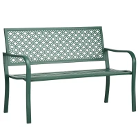 Outsunny Banco de Jardim Banco Exterior de Jardim em Aço com Encosto com Motivo Floral para 2 Pessoas 127x63x83 cm Verde Escuro(m-7)
