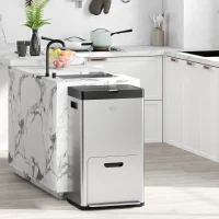 HOMCOM Cesto de Lixo de 3 Compartimentos de 56L com Suporte para desodorizante em Aço e PP 45,7x35,8x76 cm Prateado(m-2)