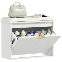 HOMCOM Bancada de Sapateira com Almofada de Assento Acolchoado e Gaveta Rebatível para Corredor Quarto 62x26x47,5 cm Branco(m-6)