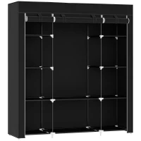 HOMCOM Armário de Armazenamento Guarda Roupa de Tecido Dobrável com Barra de Suspensão e Prateleiras 150x43x162,5 cm Preto(m-1)