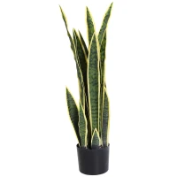 Outsunny Sanseveria Artificial Planta Falsa Realista com Vaso Ø15x80 cm Verde e Amarelo(m-1)