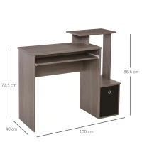 HOMCOM Mesa de Computador Multimídia com Estantes Prateleiras Teclado Cesto Preto Painéis de Partículas Cinza(m-3)
