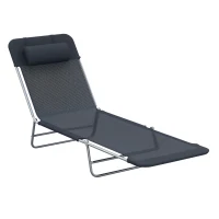 Tumbona Inclinable Plegable para Jardin Playa o Piscina con Almohada Acero y Textilene 182x56x24.5 cm Negro(m-10)