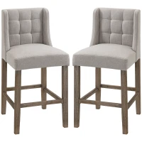 HOMCOM Conjunto de 2 Bancos de Bar com Capitonê Madeira Maciça Incl. Apoio para Pés 47x50x101 cm Cinza Natural(m-7)