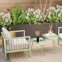 Outsunny Conjunto de 2 Mesas de Café para Jardim Mesas de Apoio Triangulares Estrutura em Aço com Almofadas Ajustáveis Verde Claro(m-2)