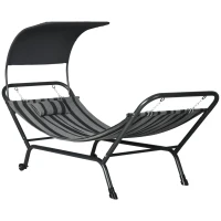 Outsunny Espreguiçadeira de Sol Espreguiçadeira em Aço e Poliéster com Toldo Almofada e Rodas 240x92x148 cm(m-7)