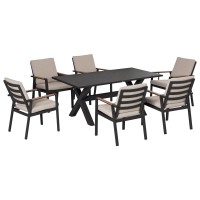 Outsunny Gartenmöbel-Set für 6 Personen, 6 Stühle, 1 Tisch, wetterbeständig, 175 cm x 92 cm x 73 cm, Schwarz + Grau
