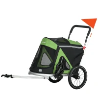 Pawhut Carrinho de Cão 2 em 1 Corredor de Cão Reboque de Bicicleta 2 Refletores 1 Corda de Segurança 150x68x95 cm Verde(m-7)