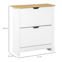 HOMCOM Sapateira Armário para Sapatos Armazenamento de 2 Compartimentos 12 Pares de Sapatos 72x26x80 cm Branco e Madeira Natural(m-3)