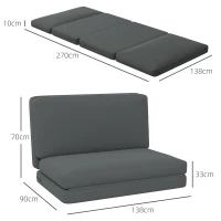 HOMCOM Cadeira de Chão Dobrável 3 em 1 Colchão de Hóspedes Divisível 138 cm de Largura Cinza Escuro(m-3)